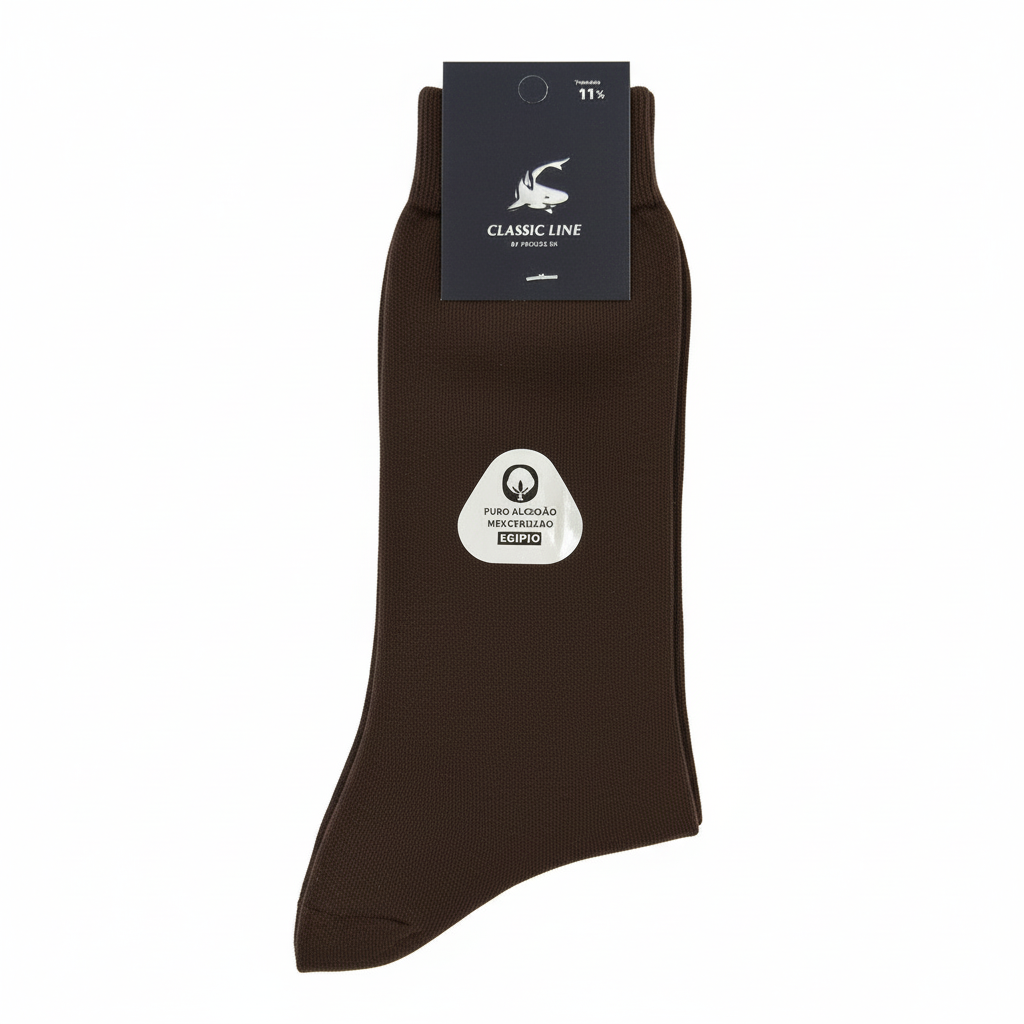 Meias premium algodão mercerizado castanho liso Ref. 807 Senhor Peúgas