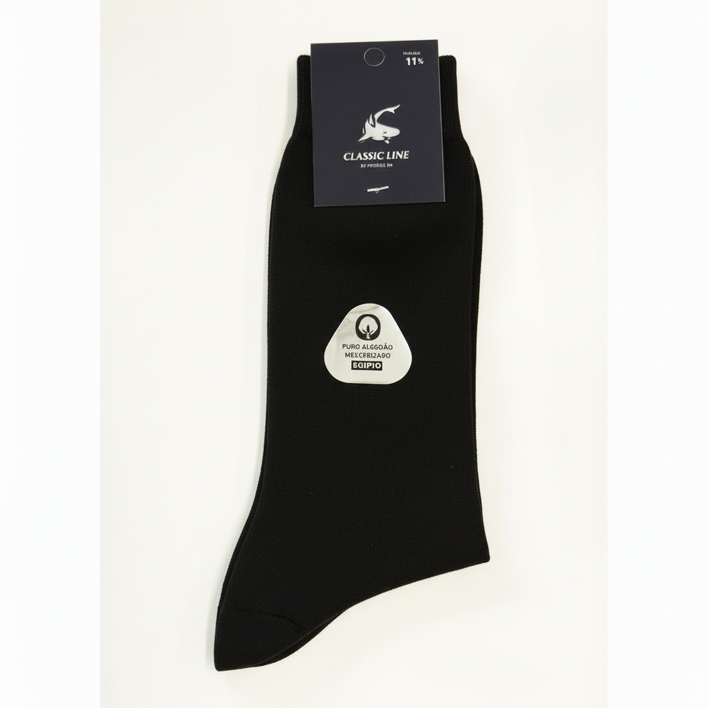 Meias premium algodão mercerizado preto liso Ref. 807 Senhor Peúgas
