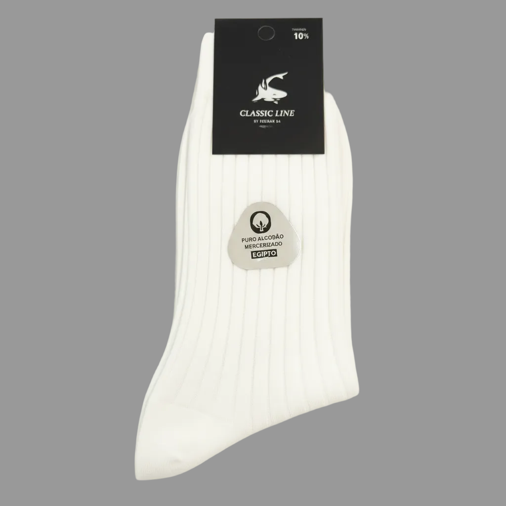 Meias premium algodão mercerizado canelado branco Ref. 902 Senhor Peúgas