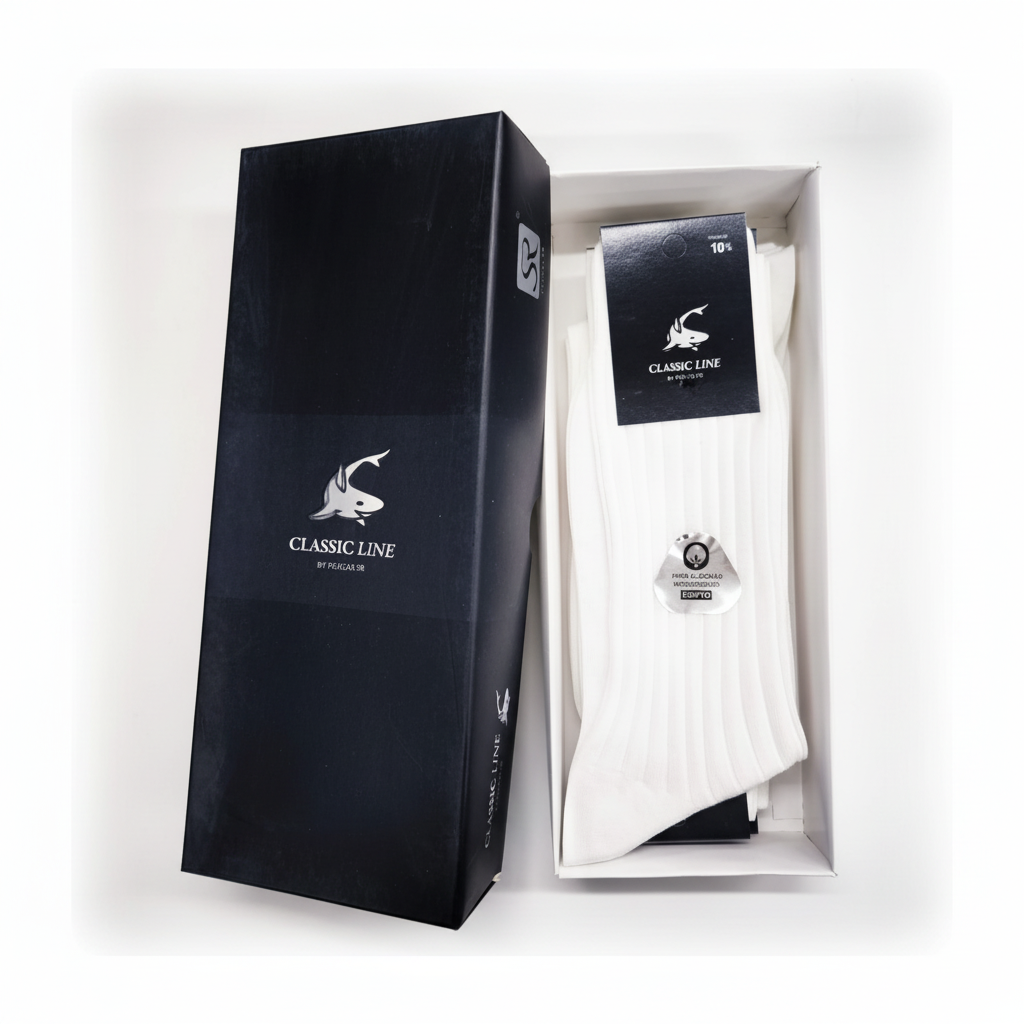 Caixa presente meias algodão mercerizado canelado branco CLASSIC LINE Ref. 902 Senhor Peúgas