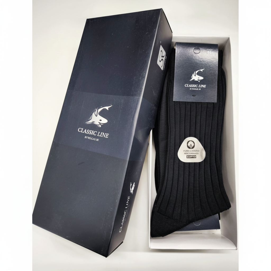 aixa presente meias algodão mercerizado canelado preto CLASSIC LINE Ref. 902 Senhor Peúgas