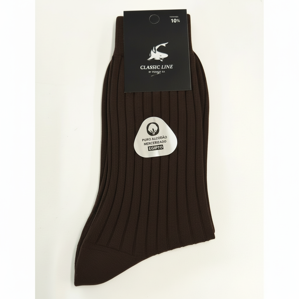 Meias premium algodão mercerizado canelado castanho Ref. 902 Senhor Peúgas