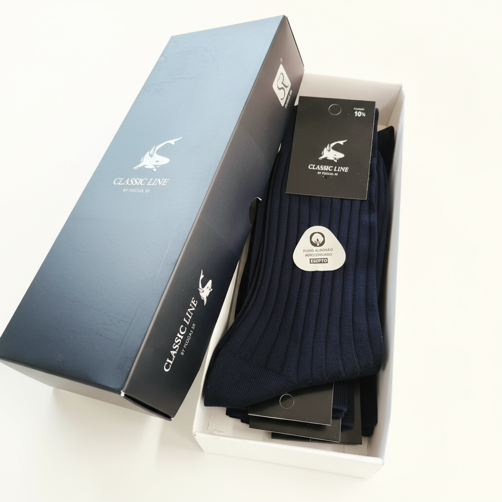 Caixa presente meias algodão Marinho mercerizado canelado CLASSIC LINE Ref. 902 Senhor Peúgas
