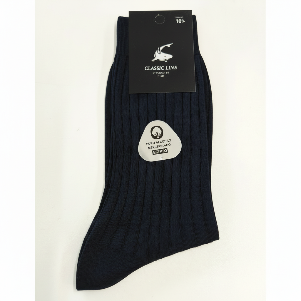 Meias premium algodão mercerizado canelado preto Ref. 902 Senhor Peúgas