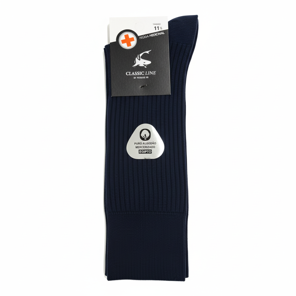 Meias premium algodão mercerizado canelado punho medicinal azul-marinho Ref. 905 Senhor Peúgas