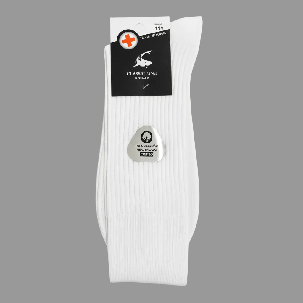 Branco → Meias premium algodão mercerizado canelado punho medicinal branco Ref. 905 Senhor Peúgas
