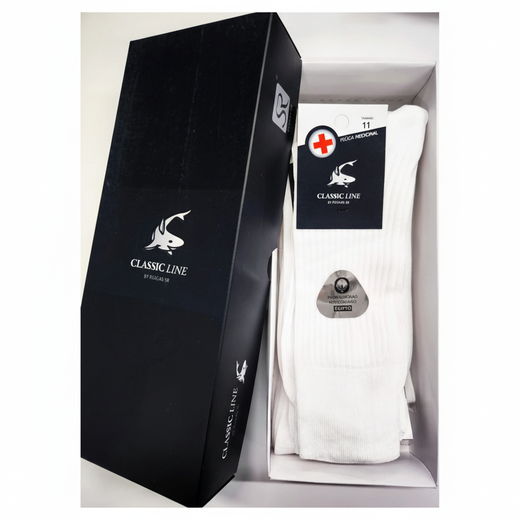 Caixa Branco → Caixa presente meias algodão mercerizado canelado punho medicinal branco CLASSIC LINE Ref. 905 Senhor Peúgas