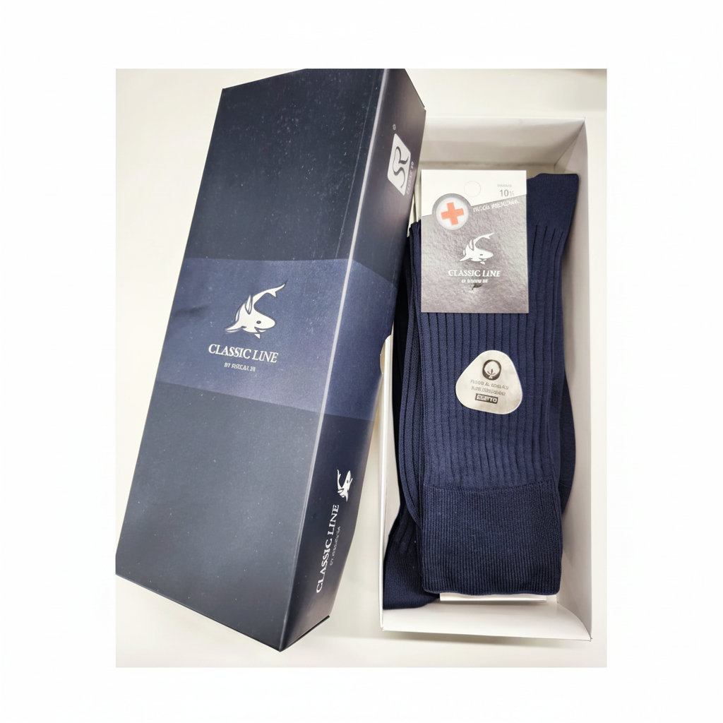 Caixa Marinho → Caixa presente meias algodão mercerizado canelado punho medicinal marinho CLASSIC LINE Ref. 905 Senhor Peúgas