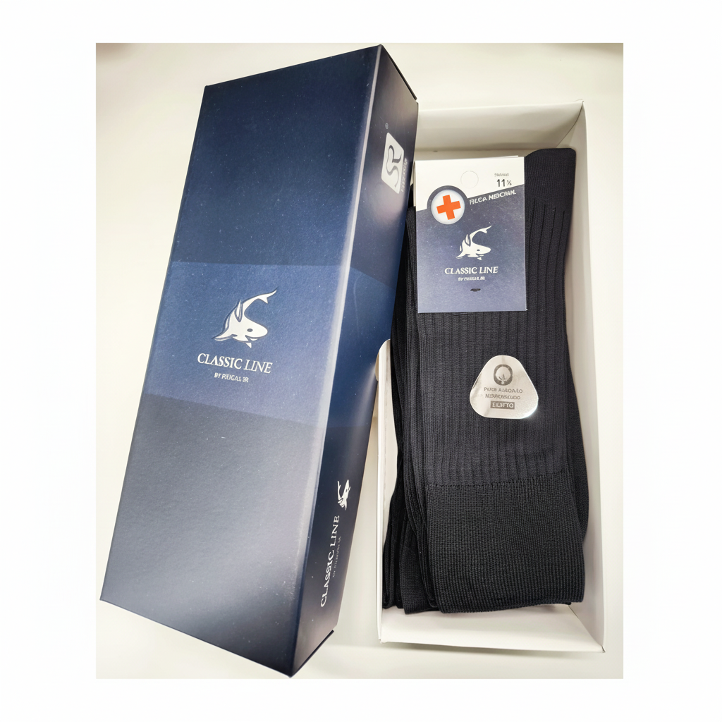 Caixa Preto → Caixa presente meias algodão mercerizado canelado punho medicinal preto CLASSIC LINE Ref. 905 Senhor Peúgas