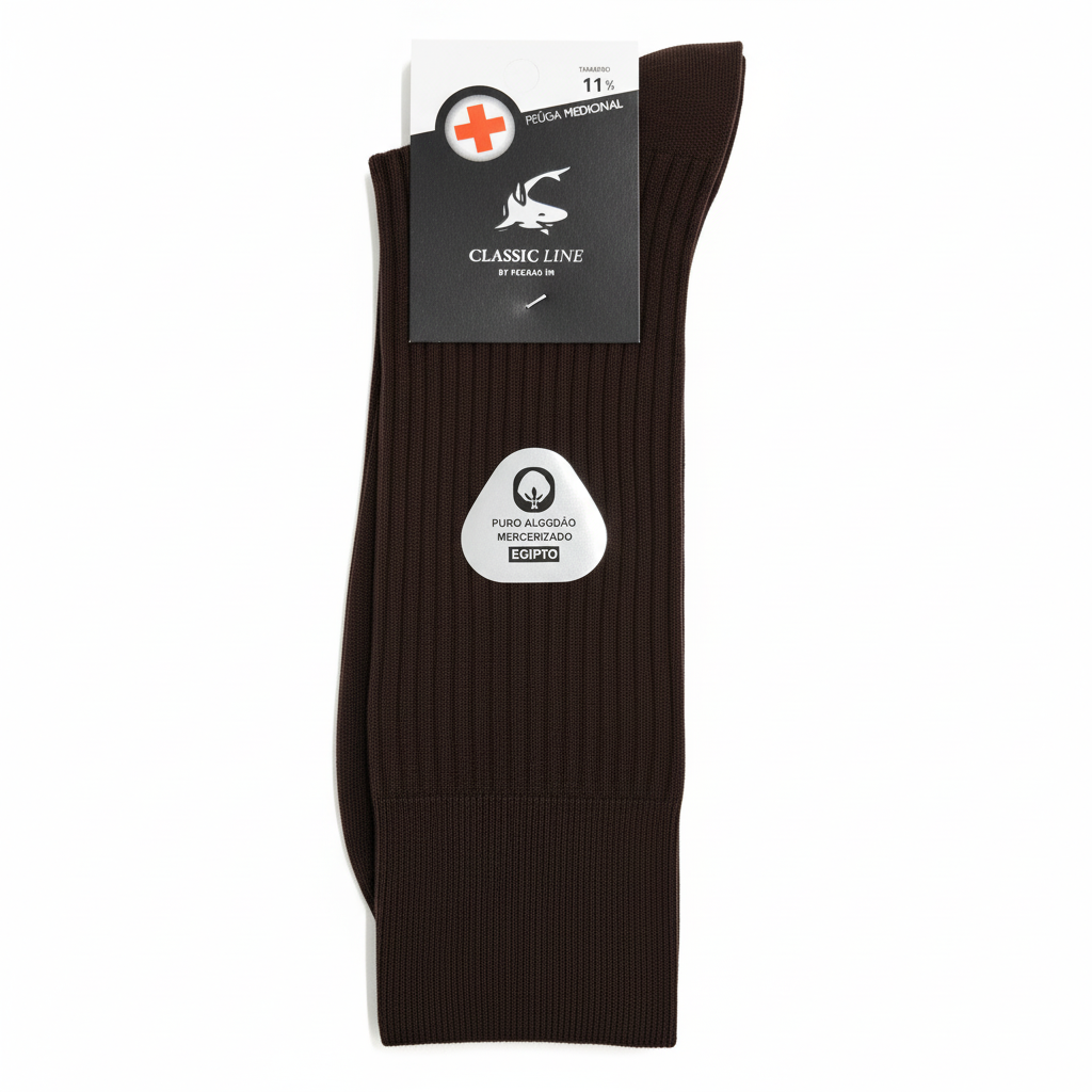 Castanho → Meias premium algodão mercerizado canelado punho medicinal castanho Ref. 905 Senhor Peúgas