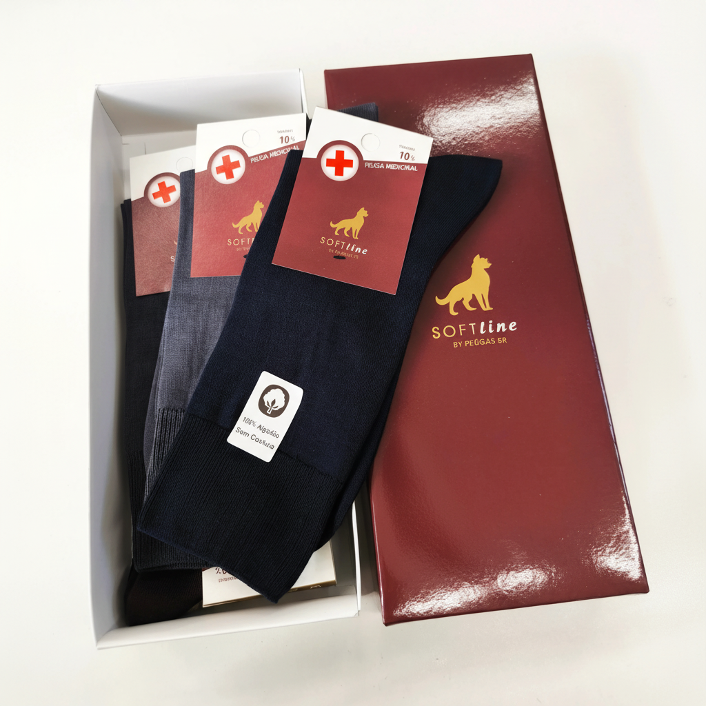 Caixa 6 Pares – Meias Algodão Punho Medicinal Liso Seamless – Cor sortido – Ref. 820 – Senhor Peúgas
