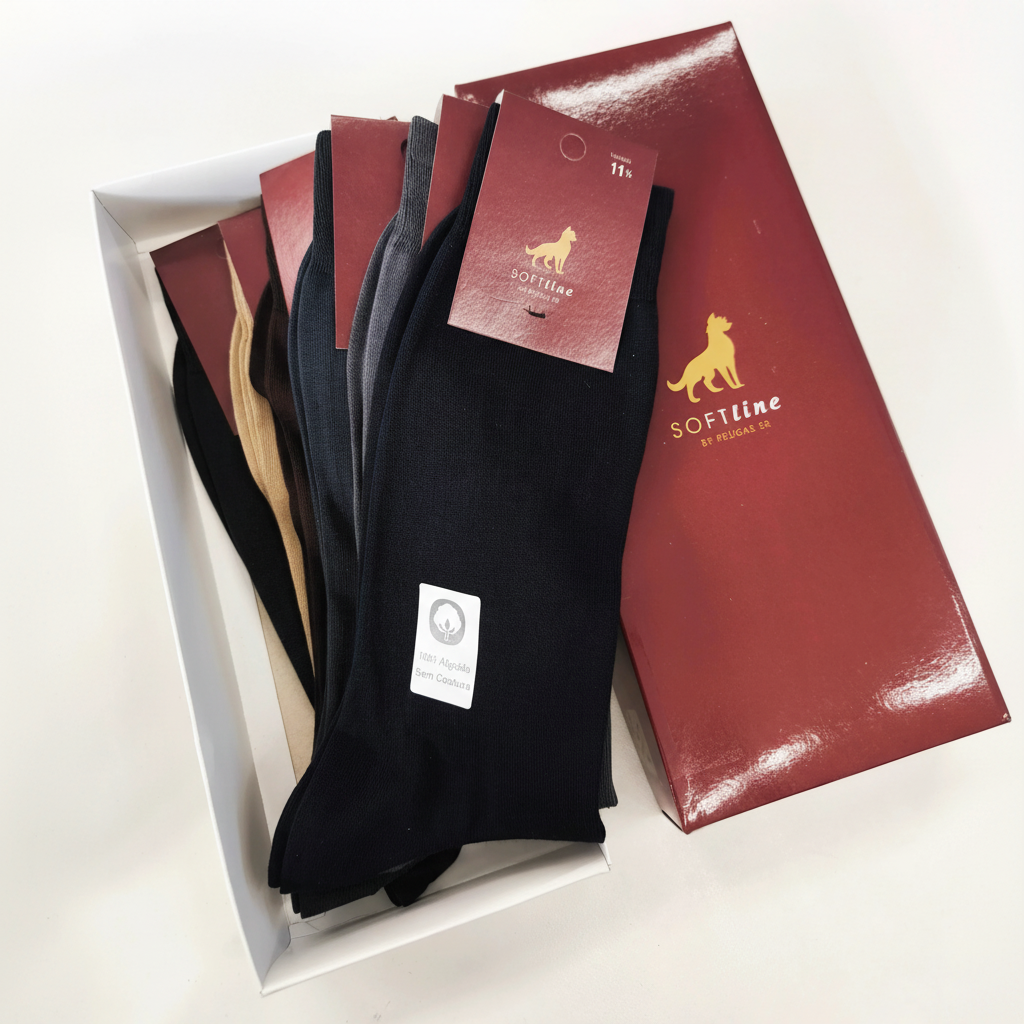 Caixa 6 pares meias algodao liso seamless sortido Ref. 819 Senhor Peugas
