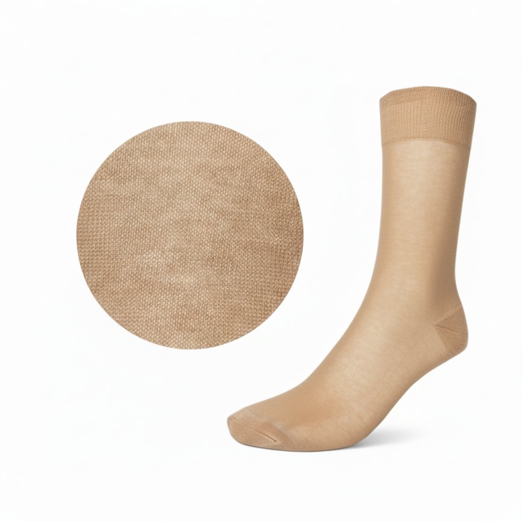 Meias Algodão Punho Medicinal Liso Seamless – Cor Bege – Ref. 820 – Senhor Peúgas