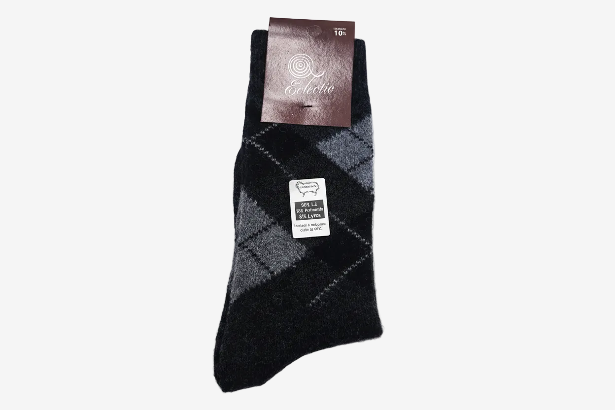 Meias Lambswool Xadrez Antracite - Ref. 5035 - Senhor Peugas