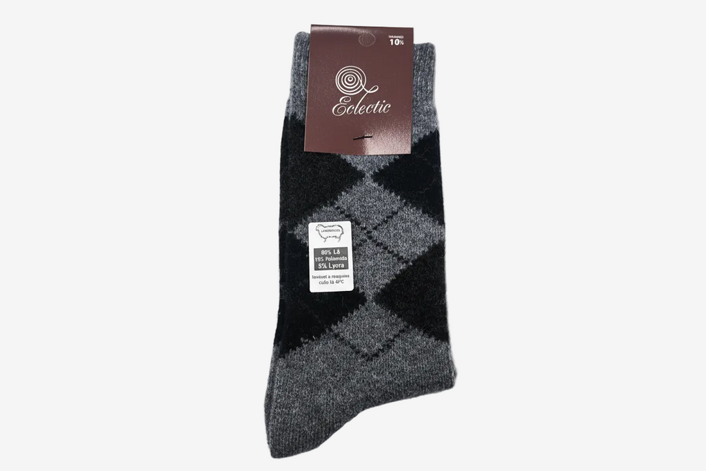 Meias Lambswool Xadrez Grisalho - Ref. 5035 - Senhor Peugas