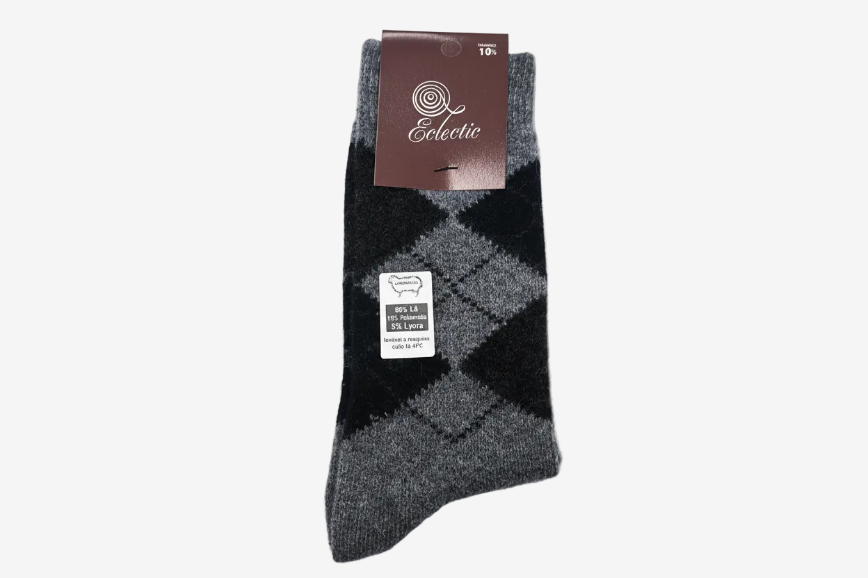 Meias Lambswool Xadrez Grisalho - Ref. 5035 - Senhor Peugas