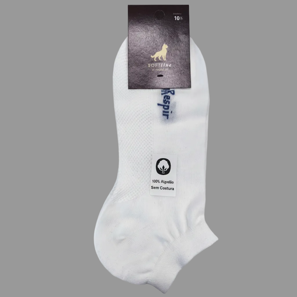 Soquete lisa algodão SRespir branco sem costura SOFTline Ref. 1010 Senhor Peúgas
