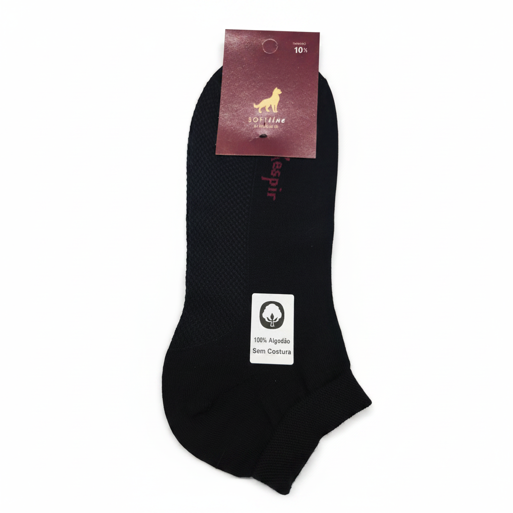 Soquete lisa algodão SRespir preto sem costura SOFTline Ref. 1010 Senhor Peúgas