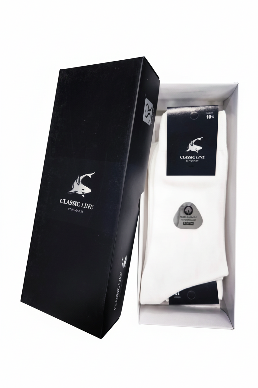 Caixa premium meias algodão mercerizado branco CLASSIC LINE Ref. 807 Senhor Peúgas