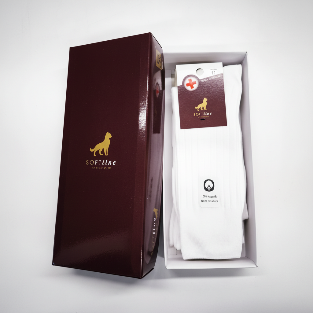 Caixa 6 pares meias algodao punho medicinal canelado cor branca Ref. 700 Senhor Peugas