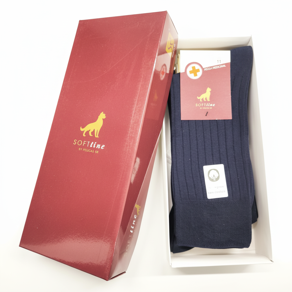 Caixa 6 pares meias algodao punho medicinal canelado cor marinho Ref. 700 Senhor Peugas