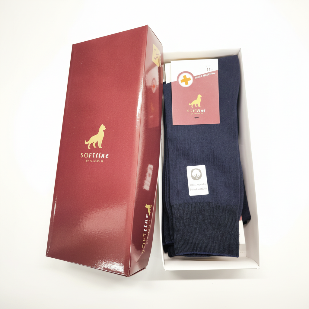 Caixa 6 pares meias algodao punho medicinal liso seamless cor marinho Ref. 820 Senhor Peugas