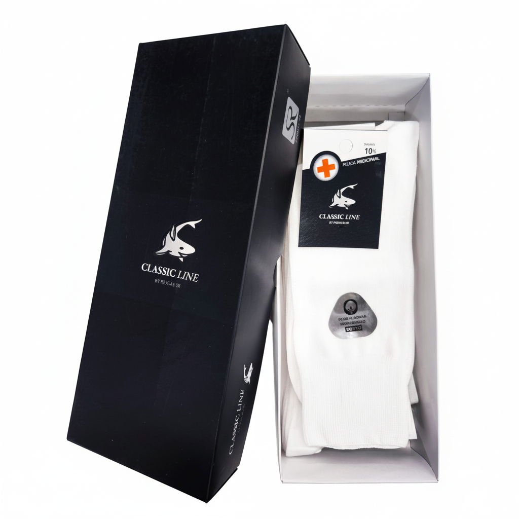 Caixa premium meias algodão mercerizado branco CLASSIC LINE Ref. 906 Senhor Peúgas