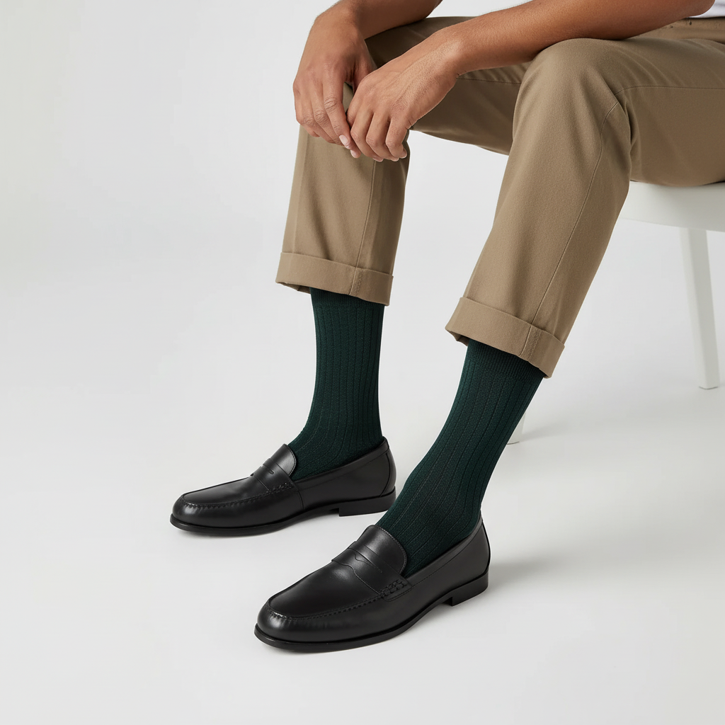 Meias algodão canelado premium - Lifestyle elegante e confortável senhor peugas