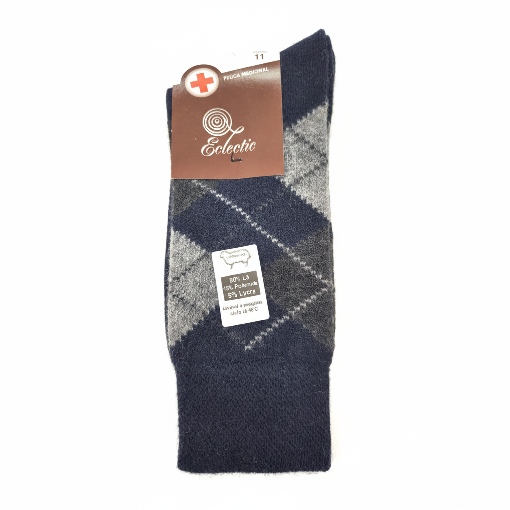 Meias Lambswool Xadrez Punho Medicinal Azul Marinho - Ref. 5060 - Senhor Peugas