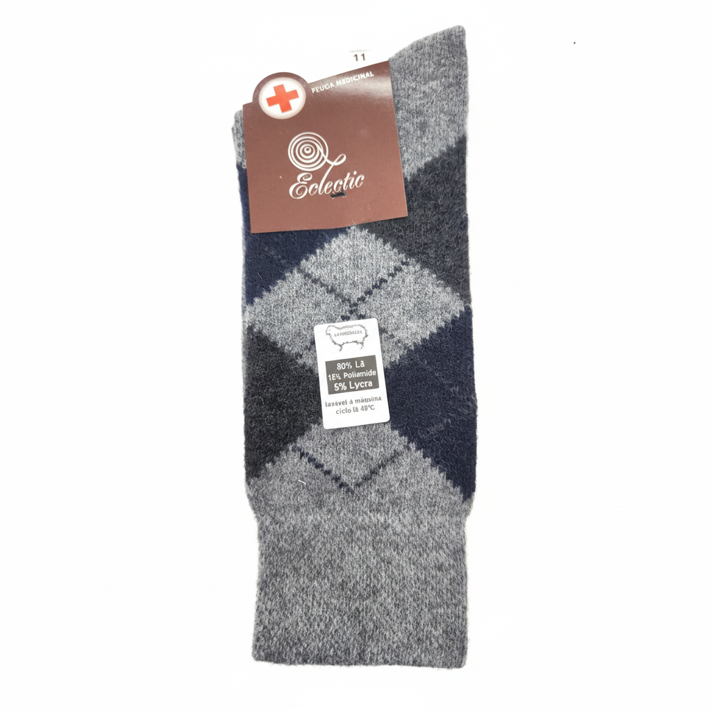 Meias Lambswool Xadrez Punho Medicinal Cinza Medio - Ref. 5060 - Senhor Peugas
